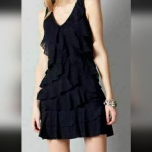 LOFT Black Sleeveless Ruffled Sheath Dress